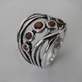 Red Crystals Layered Silver Ring