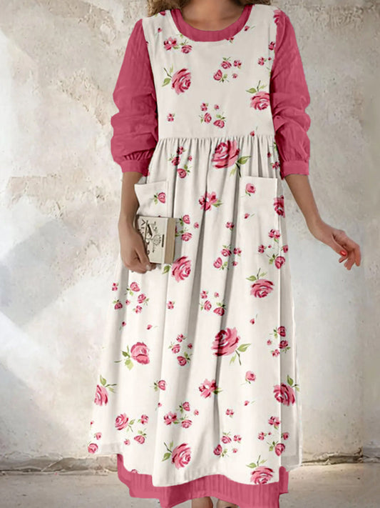 Vintage Cottagecore Floral Pattern Pinafore Midi Dress artswardrobe