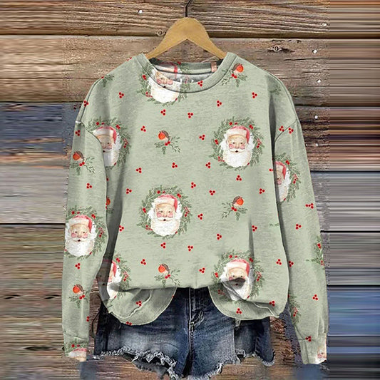 Comstylish Retro Santa Christmas Art Print Casual Sweatshirt