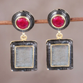 Square Red Stone Earrings