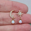 Moon and Star Earrings in Gold and Opal