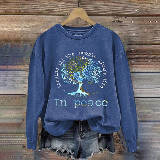 Comstylish Imaging All The People Living Life In Peace Print Long Sleeve Sweatshirt