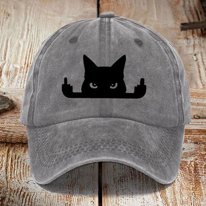 Japanese Art  Black Cat In Contempt Print Washed Sun Hat elevenforest