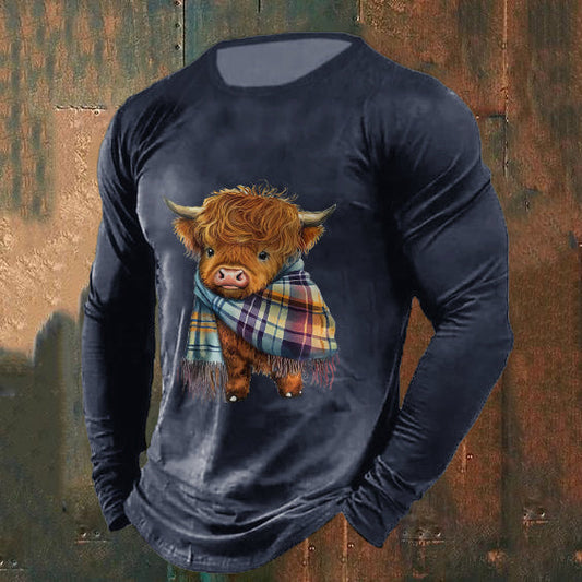 Men's Highland Cow Print Crew Neck Casual T-Shirt artswardrobe