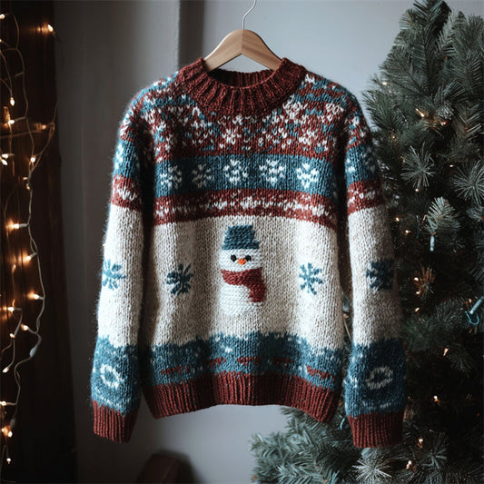 Vintage Christmas Snowman & Snowflakes Cozy Isle Sweater