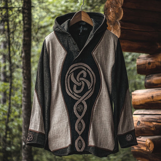 Men's Viking Vintage Celtic Long Sleeve Button-down Hooded Shirt artswardrobe