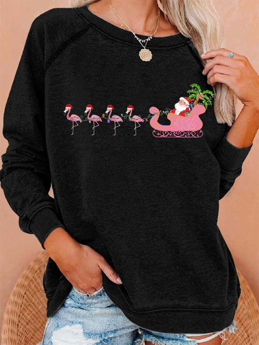 Comstylish Women's Christmas Flamingo Print Casual Sweatshirt