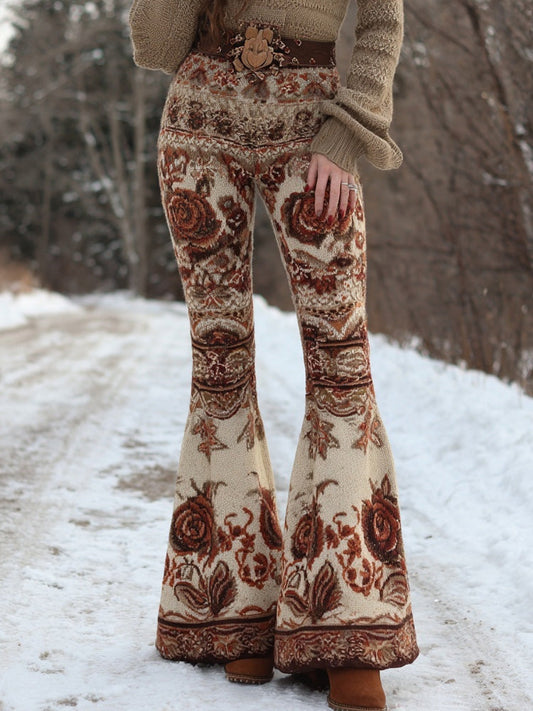 Comstylish Vintage Boho Floral Art Pattern Comfy Flared Leggings