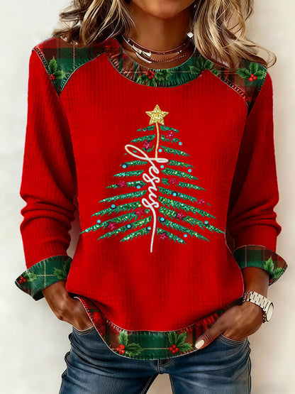 Comstylish Women's Casual Christmas Faith Waffle Top