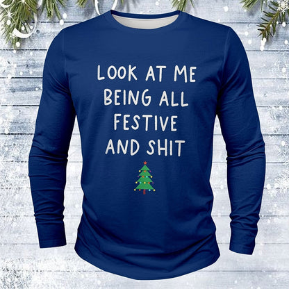 Comstylish Men's Christmas Print Crew Neck Long Sleeve Casual T-shirt