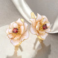 White Enamel Blossom Gold Earrings