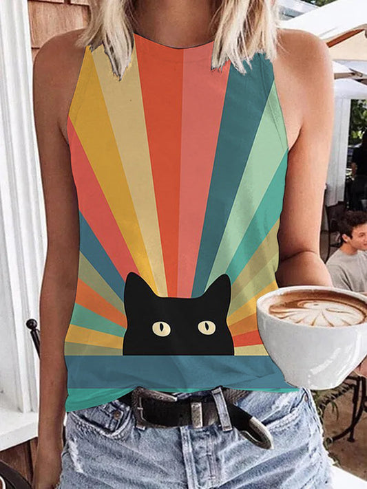 Comstylish Rainbow Cat Print Comfort Vest Top