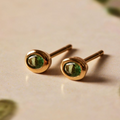 Inlaid Green Glass Gold Earrings