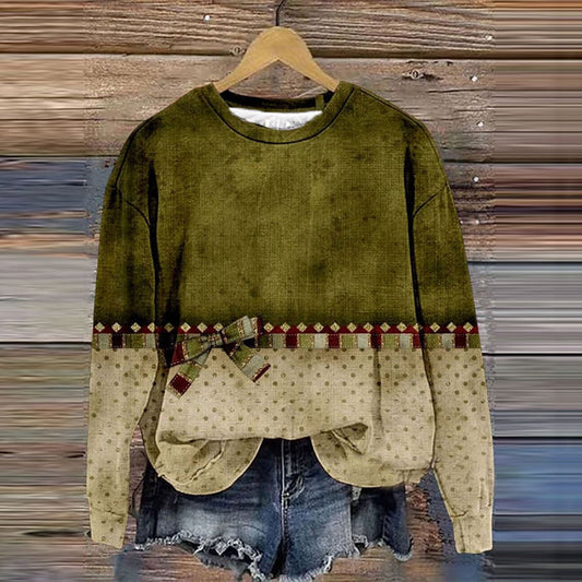 Comstylish Vintage Christmas Print Crew Neck Sweatshirt