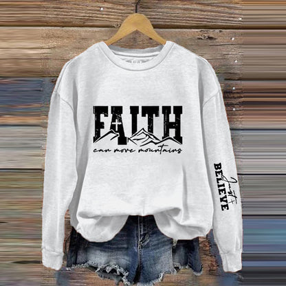 Comstylish Women's Faith Can Move Mountains Print Crew Neck Sweatshirt