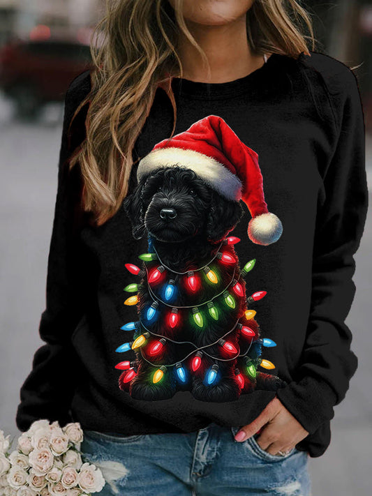 Comstylish Funny Christmas Dog Lights Print Cozy Sweatshirt