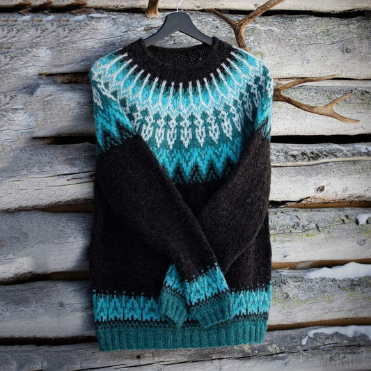 Vintage Icelandic Knit Jacquard Warmth Crew Neck Sweater（Unisex） elevenforest