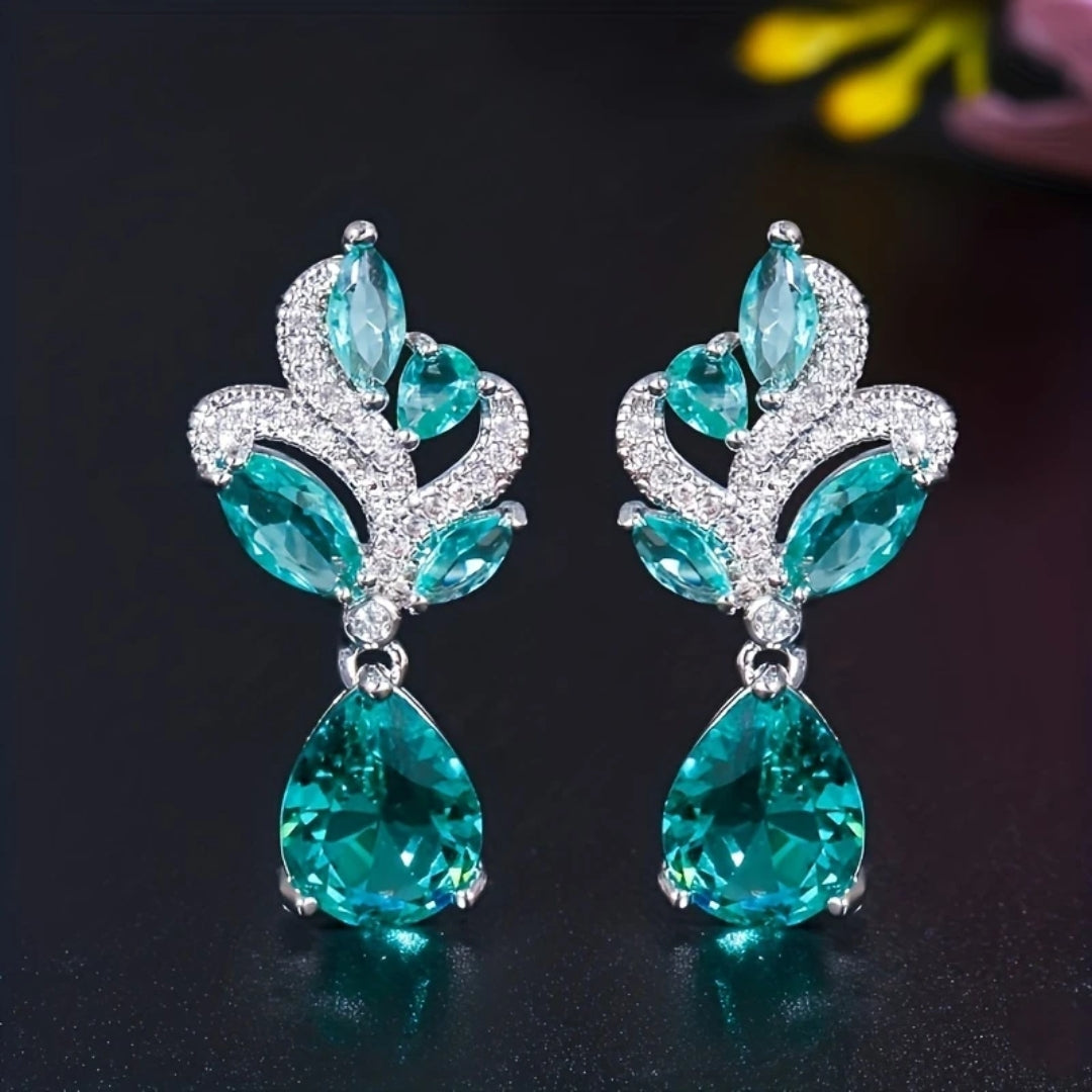 Turquoise Glass Flower Earrings