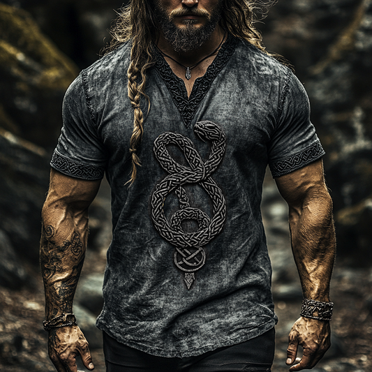 Men's Vintage Viking Snake Celtic Knot Art Linen Shirt artswardrobe