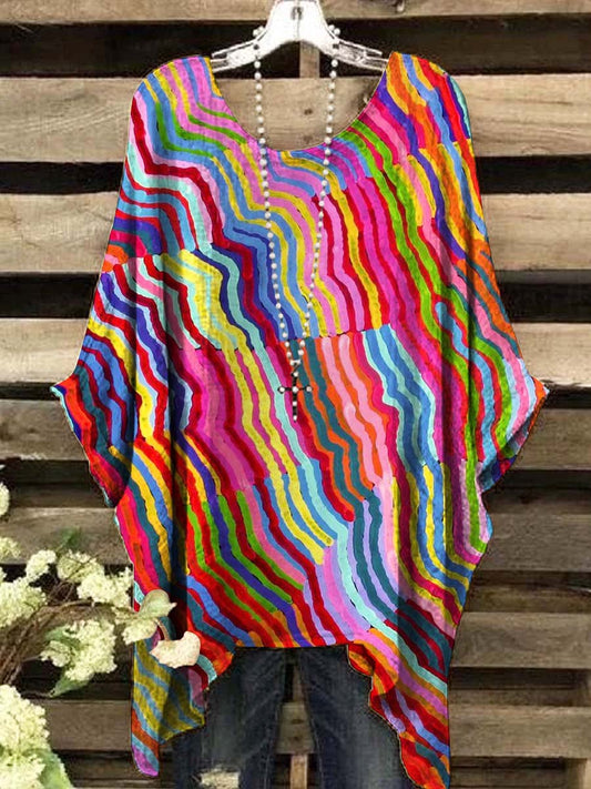 Women's Art Color Line Print Casual Top