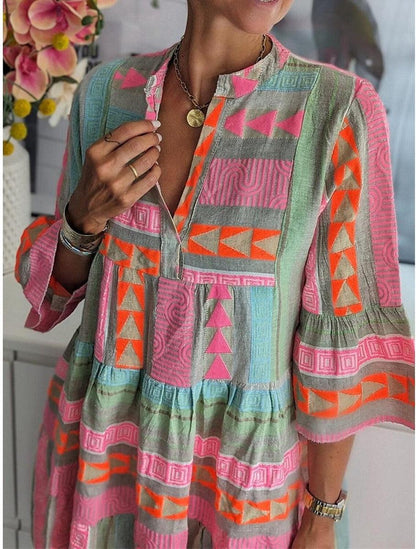 LM | Printed dress with V-neckline