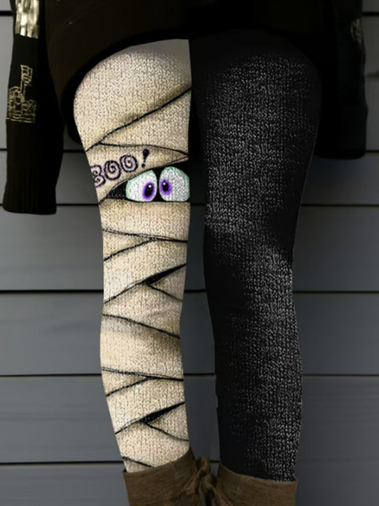 Women's Retro Halloween Peekaboo Monster Print Leggings artswardrobe