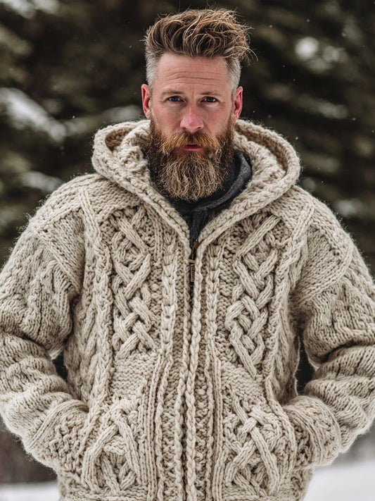 Men's Vintage Viking Celtic Knot Full Zip Cozy Knit Hoodie elevenforest