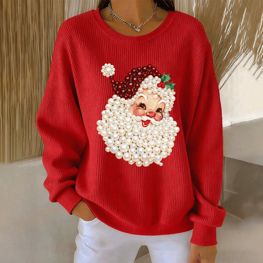 Comstylish Women's Christmas Santa Claus Print Crew Neck Long Sleeve Sweatshirt