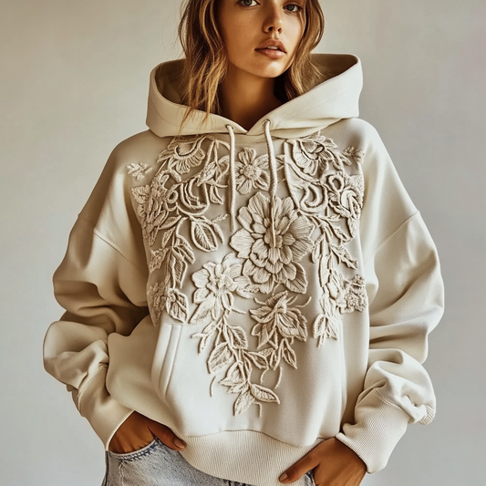 Comstylish Vintage Women's Floral Embroidery Art Casual Comfort Hoodie