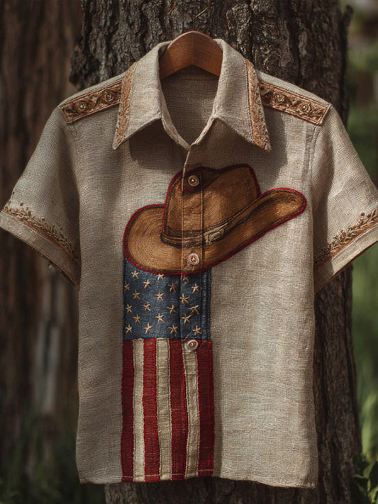 Comstylish Independence Day Western Cowboy Hat Short-sleeved Shirt