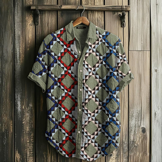 Men's Retro Amish Ocean Waves Linen Shirt artswardrobe