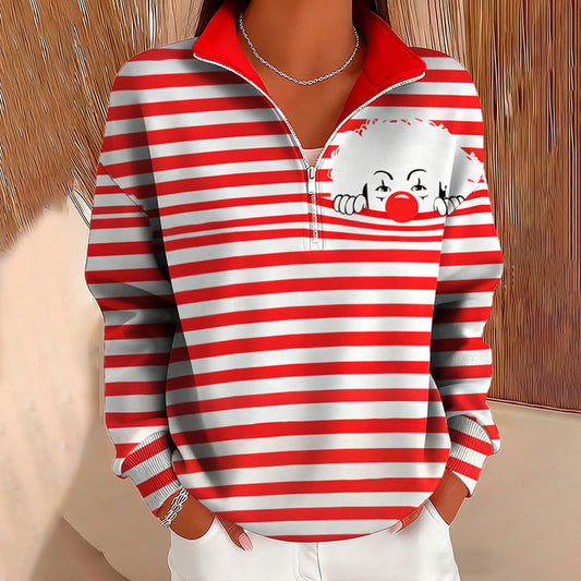 Comstylish Women's Cologne Carnival Clown Striped Casual Sweatshirt