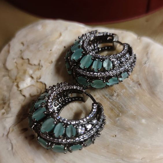 Blue Crystal Crest Earrings