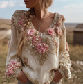 Bohemian Style Round Neck Long Sleeve 3d Floral Design Women's Sweater elevenforest