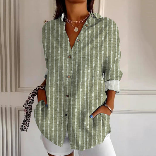 Comstylish Women Vintage Stripes Button Down Casual Shirt