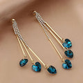 Blue Crystal Heart Rain Earrings