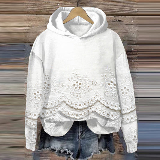 Comstylish Retro Floral Embroidered Lace Cozy Women's Hoodie