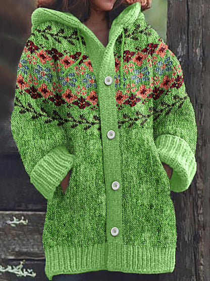 Vintage Button Floral Icelandic Pattern Cardigan Sweater elevenforest
