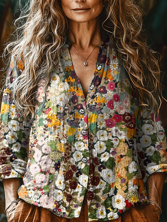 Comstylish Women's Vintage Floral Print Casual Shirt