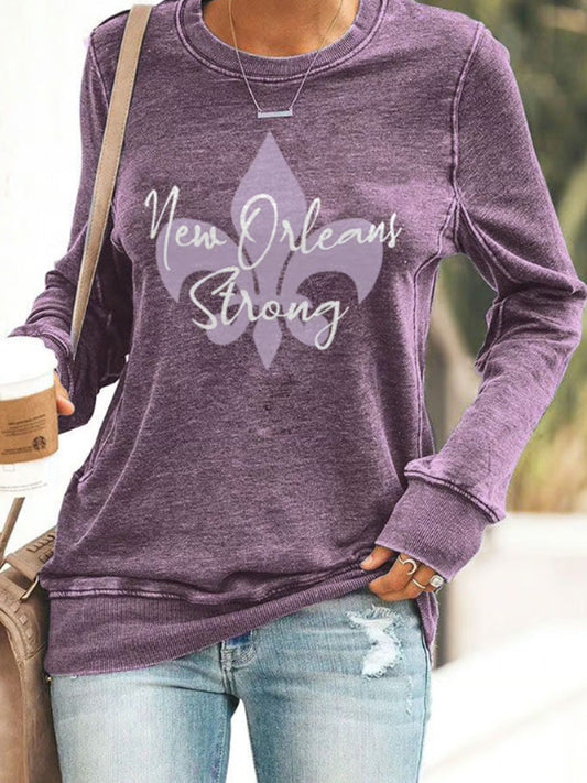 Comstylish V-neck Retro New Orleans Strong Fleur-de-lis Print T-Shirt