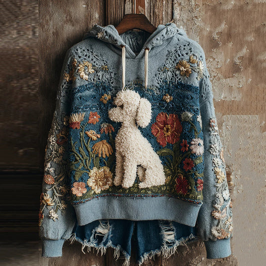 Women's Lace Floral Art Dog Print Casual Hoodie elevenforest