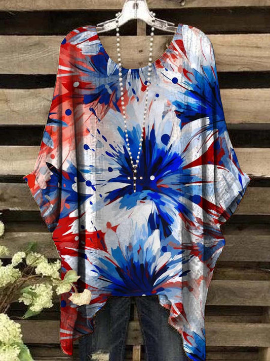 Women's Independence Day Rendered Floral Print Casual Top