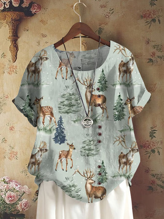 Women's Retro Forest Animal Print Shirt artswardrobe
