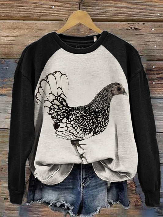 Comstylish Vintage Classy Chicken Art Contrast Raglan Sweatshirt