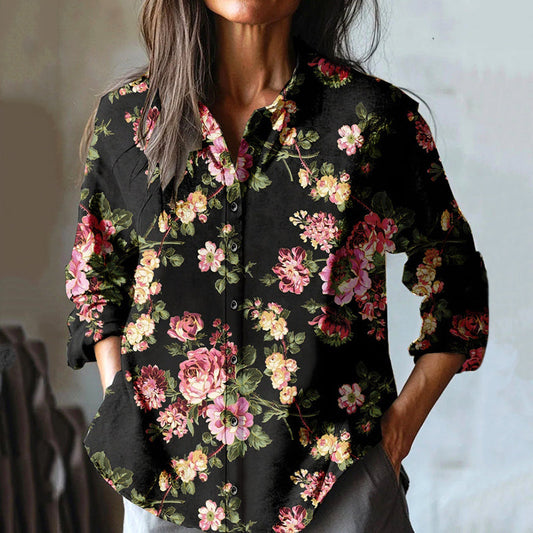 Comstylish Floral Print Casual Long Sleeve Shirt