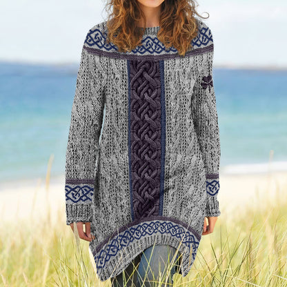 Women's Irish Celtic Knotted Shamrock Contrast Jacquard Sweater Dress artswardrobe