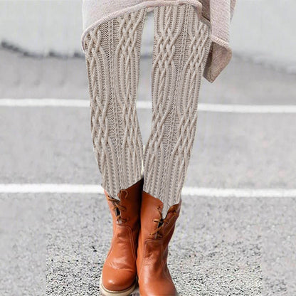 Vintage  Geometry Aran Cable Knit Pattern Comfy Leggings elevenforest