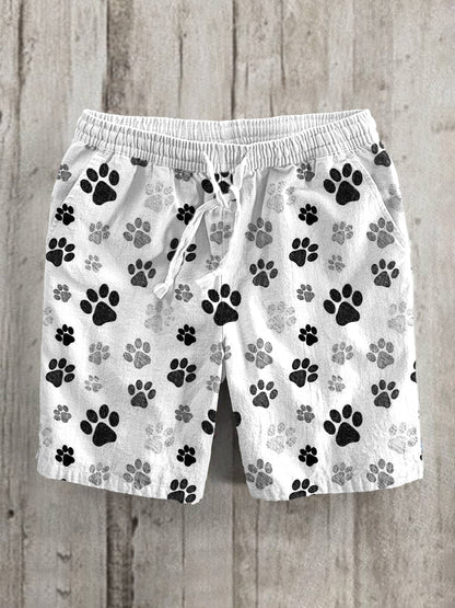 Paw Print Linen Blend Casual Shorts elevenforest
