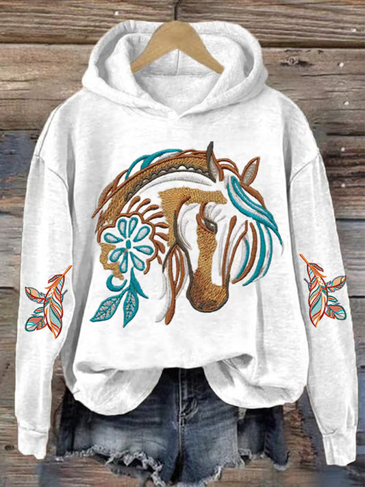 Comstylish Women's Horse Racing Print Hat Sweatshirt
