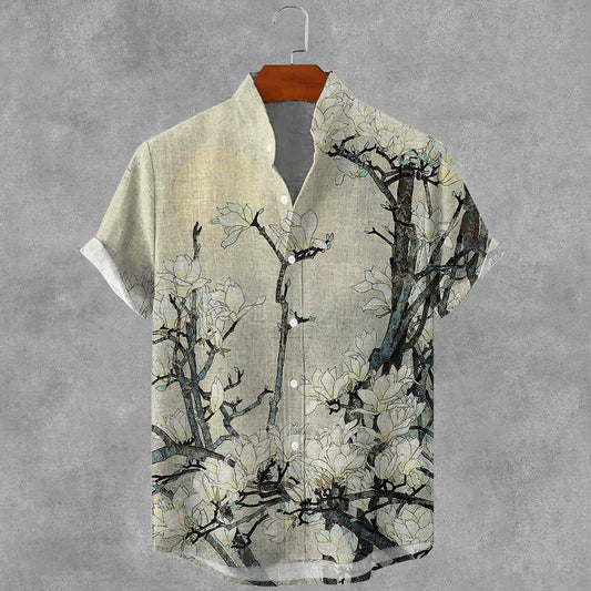 Men's Vintage Floral Art Print Casual Shirt elevenforest